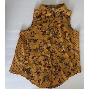 Women Shirt No Boundaries Size L Mixed Print Shabby Chic Golden yellow